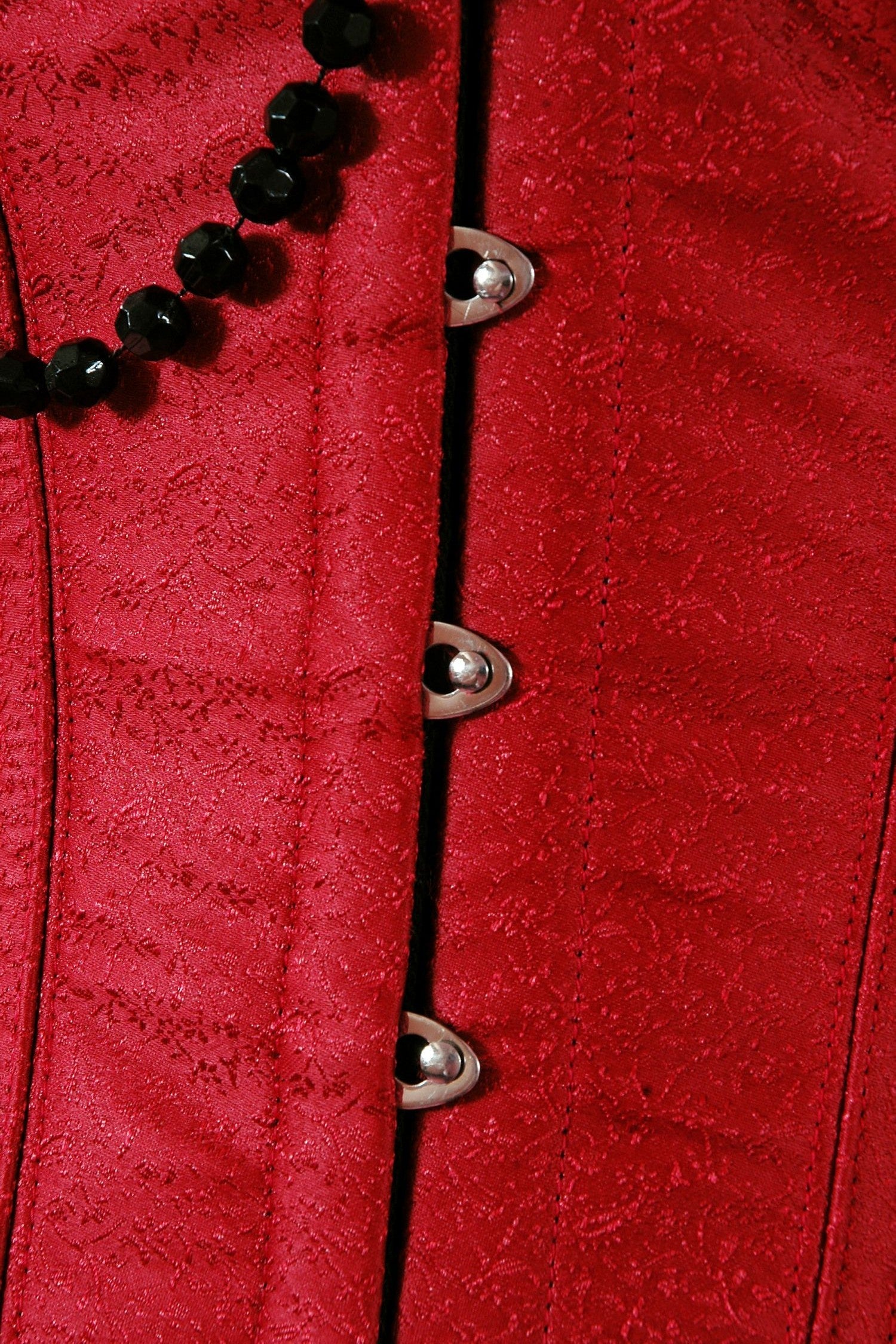 Corsé de jacquard floral rojo rubí con varillas de acero tallas grandes | Curvas de reloj de arena esculpidas