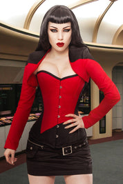 Corsé de acero deshuesado Playgirl largo sobrebusto negro y rojo