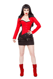 Corsé de acero deshuesado Playgirl largo sobrebusto negro y rojo