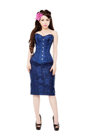 Playgirl Long Royal Blue Brocade Pencil Skirt