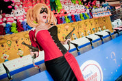 Atuendo de corsé y bolero Harley Quinn negro/rojo